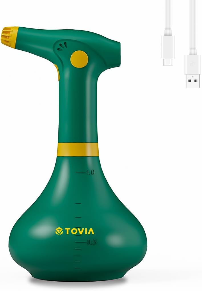 T TOVIA: Garden Sprayer 1 Liter Battery Spray Bottle Powered Electric, Rechargeable, Portable Garden and Plant Sprayer, Mister, for Outdoor and Indoor Plants,Cleans and Gardens, Handheld Powered
