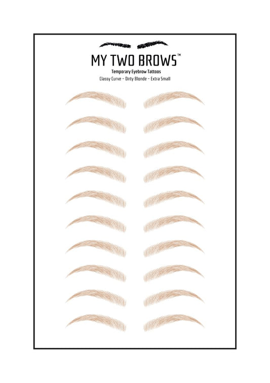 (10 pairs) Dirty Blonde Temporary Eyebrow Tattoo - Extra Small Size - Waterproof & Smudgeproof - Classy Curve Style Eyebrow Stickers - Sheet Lasts up to 30 Days - Won't Work on Existing Brows