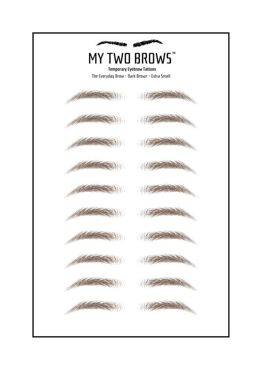 (10 pairs) Dark Brown Temporary Eyebrow Tattoo - Extra Small Size - Waterproof & Smudgeproof - Everyday Brow Style Eyebrow Stickers - Sheet Lasts up to 30 Days - Won't Work on Existing Brows