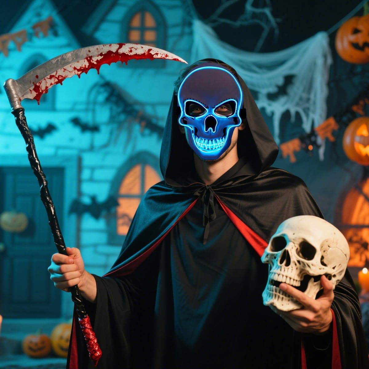 OceanWings Halloween Mask LED Light up Costumes Scary Mask for Party Supplies Favor