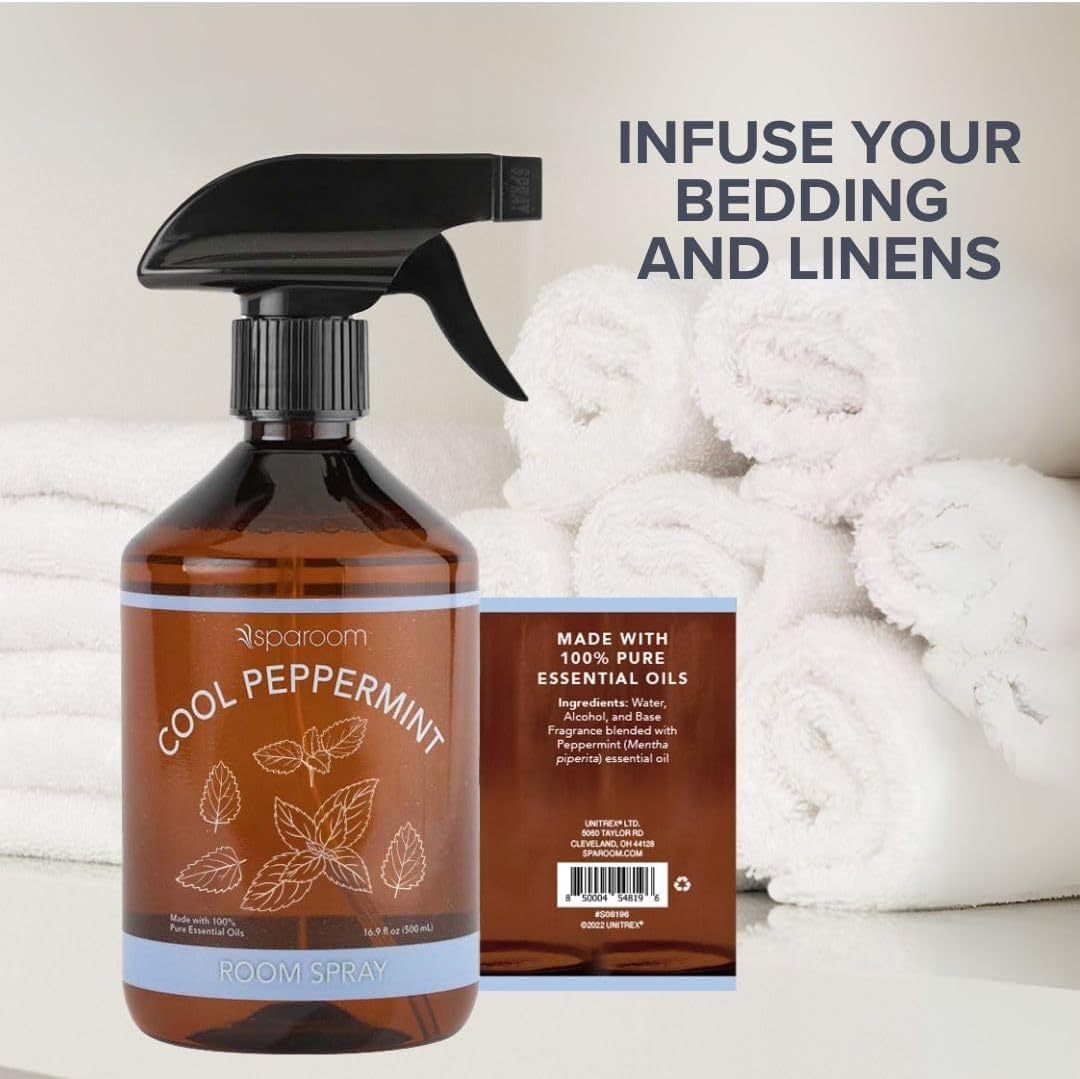 Sparoom Cool Peppermint Air Freshener&Linen Spray Essential Oil Infused an Minty&Crisp Refreshing Fragrance. Therapeutic Grade Aromatherapy, Non-Aerosol and Long-Lasting Invigoration Scent, 16.9 fl oz