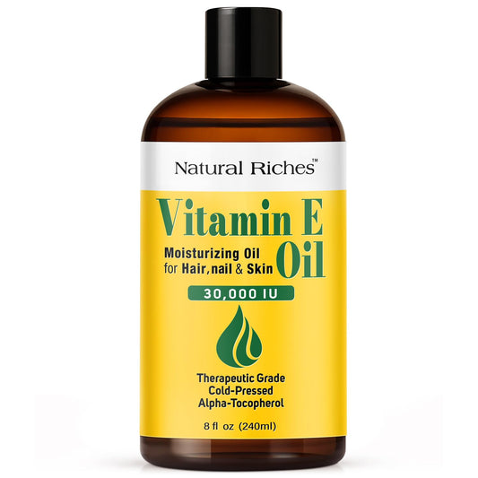 Natural Riches Vitamin E Oil | 100% Pure and Natural Cold Pressed Vitamin E oil for Skin, Scars, Face, Nails, Hair, Scalp 30,000 IU Non-GMO Verified Hair & Body Oil :8 Fl Oz