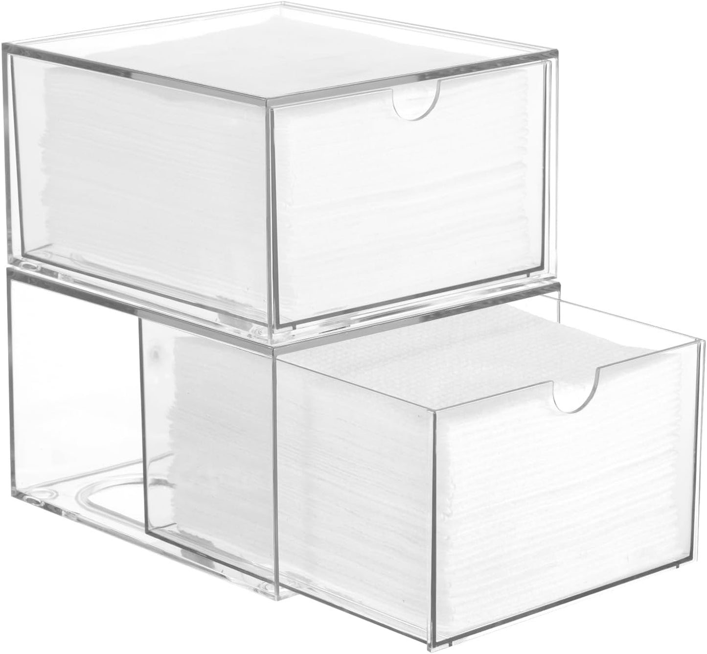 Rainmae 2 Pack Disposable Face Towel Holder, Face Towel Storage Box, Stackable Clear Makeup Organizer with Drawer for Clean Skin Club Face XL Towels Holder for Vanity Bathroom and Makeup Organization