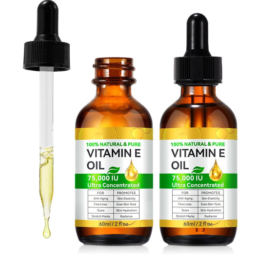 Vitamin E Oil Blend 75,000 IU, Vitamin E Oil for Skin, Face and Scars, Body Bath Oils Moisturizing Dry Skin, Easy to Absorb, 2Fl Oz (Pack of 2)