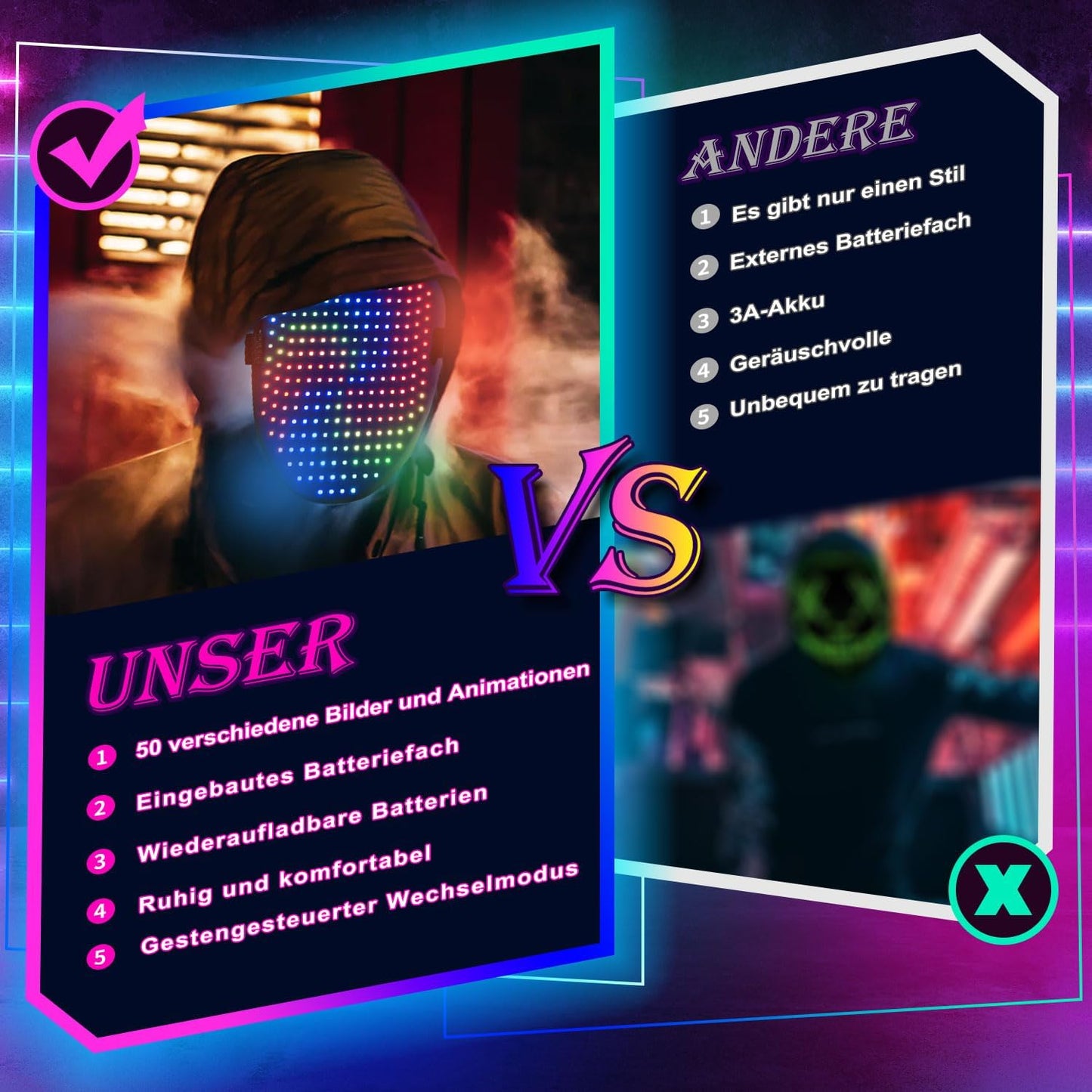 MEGOO Led Mask with Gesture Sensing Transforming,Light Up Luminous Digital Glow Mask for Halloween Rave Dj Party Masquerade