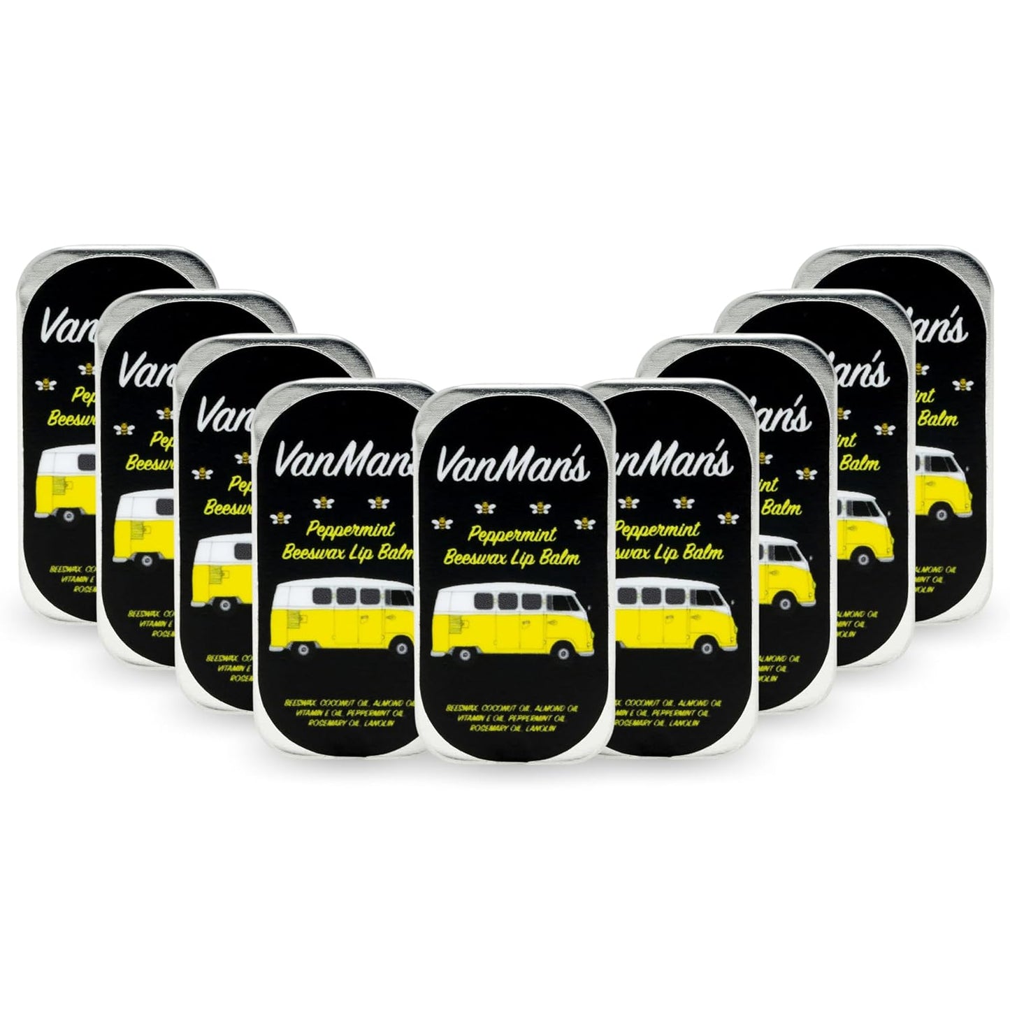Vanman’s - Handmade Peppermint Beeswax Lip Balm (9 Pack) - Peppermint Lip Balm with Rosemary, Almond and Coconut Oil - Bee Balm with Vitamin E - Peppermint Balm Ideal for Dry Lips