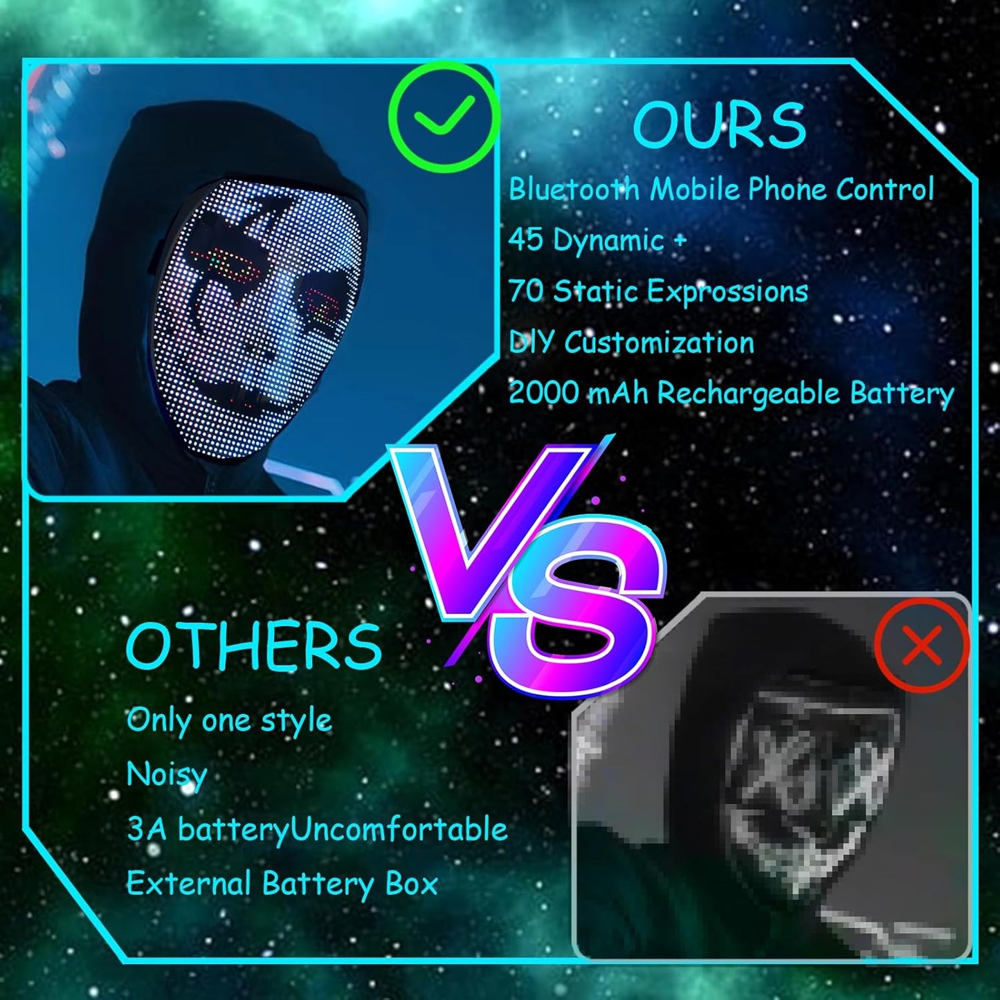 Led Mask Lighted Up Mask - Led Masks with Gesture Sensing Costume for Halloween Costume Cosplay Party Cool Gifts