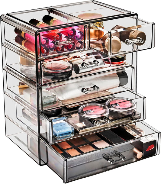 Sorbus Acrylic Makeup Organizer - Organization and Storage Case for Cosmetics Make Up & Jewelry - Big Clear Makeup Organizer for Vanity, Bathroom, College Dorm, Closet, Desk (4 Large, 2 Small Drawers)